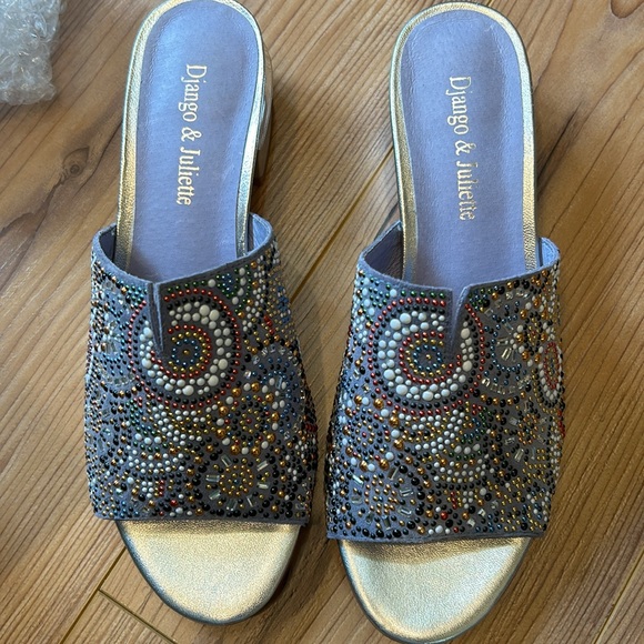 Denim Genuine Suede and leather slip on heeled sandal - Picture 6 of 6